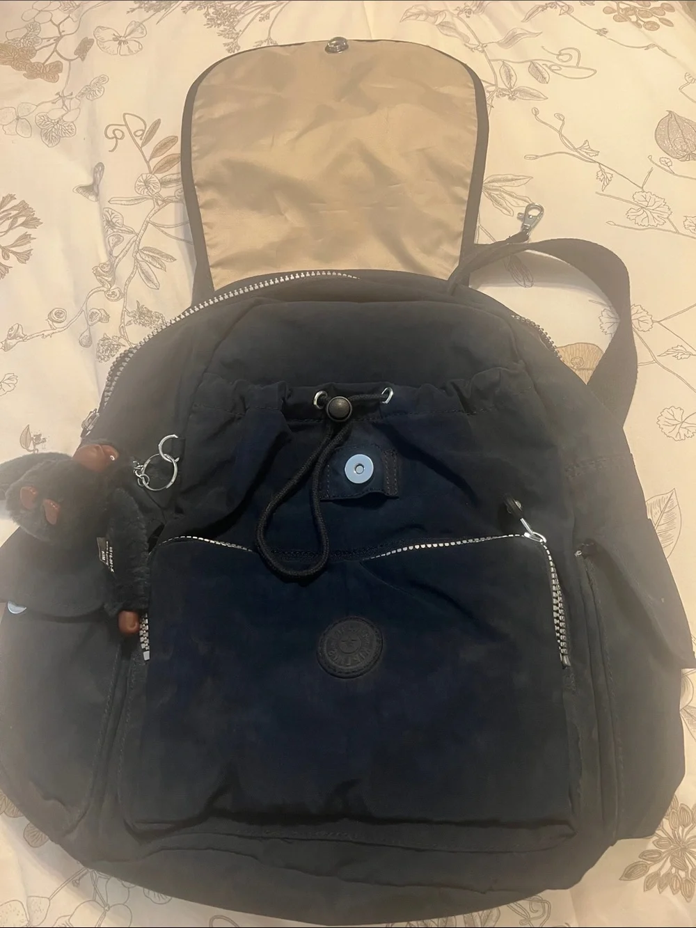 Kipling Dark Blue compact Backpack with Monkey Charm